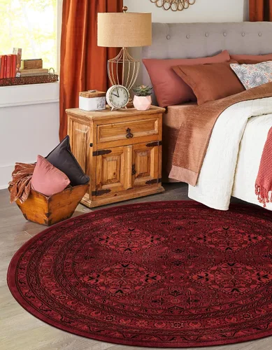 Unique Loom Tekke Collection Zeravshan - Alfombra (3 pies 1 pulgada, redonda, rojo/negro)