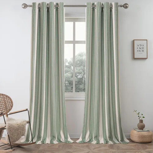 Miniatura 47 de DriftAway Chris Linen - Cortinas opacas con capa térmica y reductora de sonido, 63 pulgadas de largo para dormitorio, cortinas estampadas a rayas
