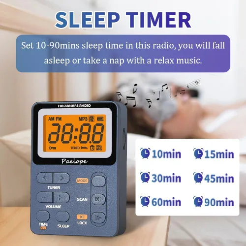Miniatura 4 de Radio portátil AM FM, Walkman de bolsillo recargable con la mejor sintonización digital de recepción, MP3, auriculares estéreo, pantalla LCD grande