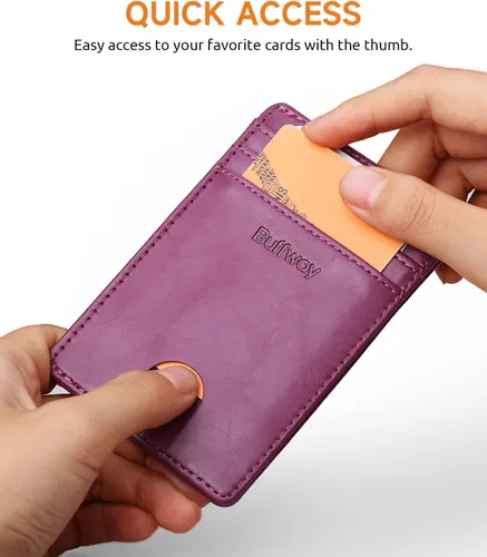 Miniatura 96 de Buffway Billetera delgada para hombre, minimalista con bolsillo frontal delgado, tarjetero de cuero con bloqueo RFID para viajes de trabajo