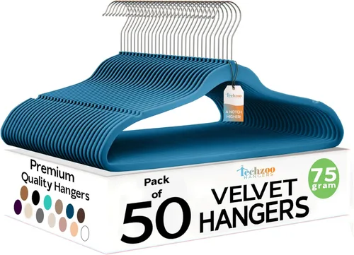 Miniatura 14 de Techzoo Perchas de Terciopelo Premium Paquete de 50 Perchas Ultra Delgadas Antideslizantes de Fieltro para Adultos que Ahorran Espacio para Perchas