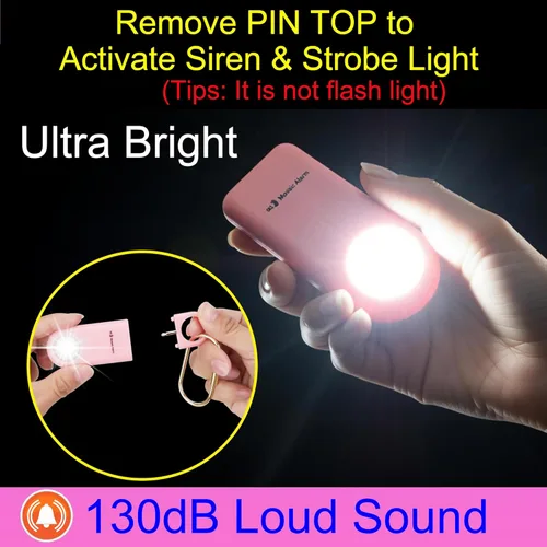Miniatura 6 de Alarma de seguridad personal de 130 dB con luz estroboscópica. Alertas de emergencia SOS de sonido fuerte con mosquetón. Sirena de llavero