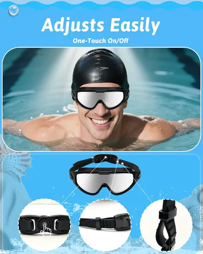 Miniatura 5 de Gafas de natación antivaho anti UV, visión amplia y sin fugas, gafas de natación y gorro de natación para hombres, mujeres, adultos y jóvenes Negro