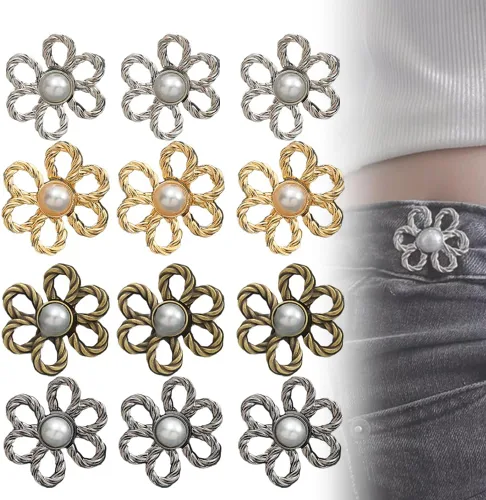 Juego de 12 unidades de ajuste de cintura para pantalones, botones de flores y alfileres para jeans sueltos, pantalones de mezclilla de flores, no