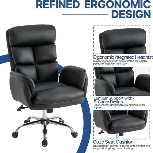 Miniatura 6 de Silla de oficina ergonómica moderna, silla giratoria de piel sintética, silla ejecutiva de escritorio para computadora con reposabrazos acolchados