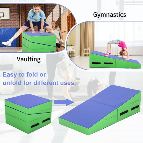 Miniatura 2 de BLKMTY Colchoneta de gimnasia inclinada de 48 x 24 pulgadas, tapete plegable con cuña de queso para niños, tapete de yoga para interiores