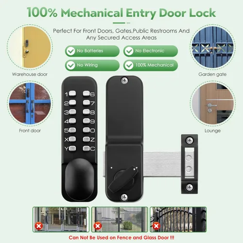 Miniatura 5 de Cerradura de perilla de puerta de entrada con teclado mecánico sin llave con perno, combinación de código de acceso de un solo lado, cerradura Mate.