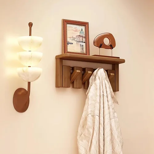 Miniatura 38 de Percheros montados en la pared, ganchos para llaves de piano, colgador de madera maciza natural, tela no tejida, perchas para armario, cocina