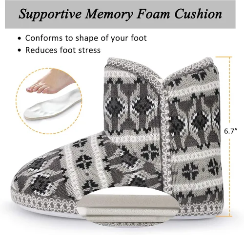 Miniatura 4 de DL Pantuflas tipo botín para mujer, de punto trenzado, lindas, de felpa de espuma viscoelástica, para interiores y botas de invierno
