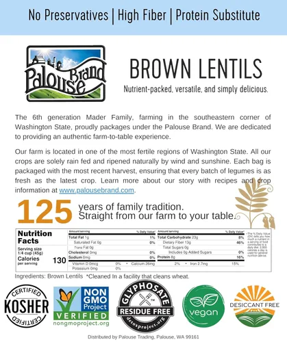 Miniatura 6 de Marca Palouse Lentejas marrones certificadas libres de residuos de glifosato 5 LIBRAS Sin desecante Germinables Proyecto sin OMG verificado