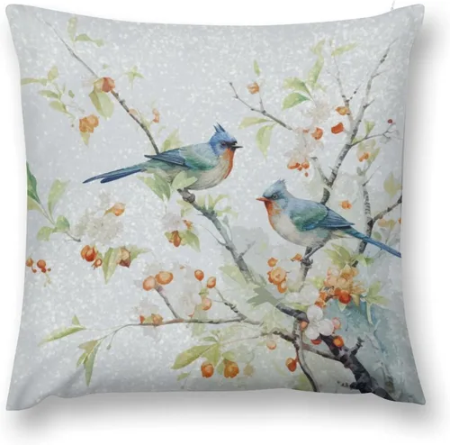 Miniatura 9 de Fundas de almohada decorativas de terciopelo de doble cara de 18 x 18 pulgadas, diseño de ramas de pájaros, para dormitorio, sala de estar