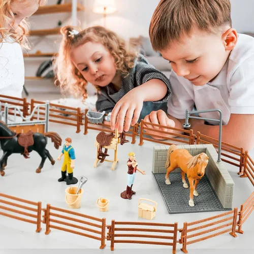 Miniatura 3 de Peagrav - Juego de establo para caballos con jinete, área de lavado, valla y figuras de animales, regalos para niñas y niños de 3 a 8 años