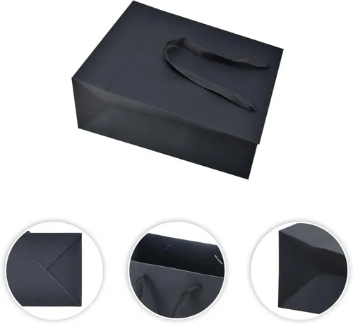 Miniatura 3 de HUAPRINT Paquete de 30 (10 juegos) bolsas de papel negras con asas, tamaños mixtos de 5.25 x 3.75 x 8 pulgadas, 8 x 5 x 10 pulgadas y 10 x 5 x 13