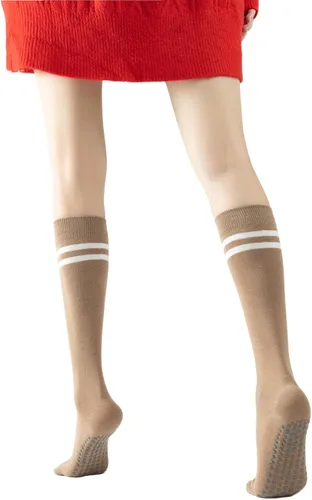 Yoga Pilates Socks with Grips for Women Non Slip Colored Cushioned Knee High Over the Calf Socks for Barre Ballet Dance