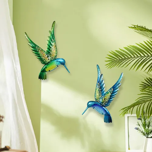 Miniatura 2 de HONGLAND Arte de pared de colibrí de metal de 15 pulgadas, escultura de pared de pájaros de metal, decoración de jardín, estatua al aire libre
