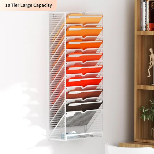 Miniatura 3 de Marbrasse Organizador de archivos de pared colgante de 10 niveles, soporte para archivos de pared para papeles, portapapeles de archivos