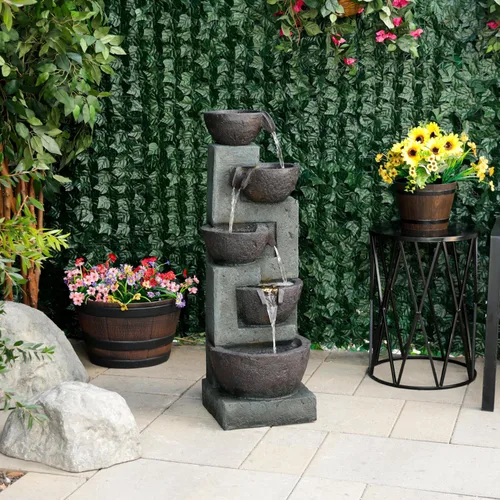 Miniatura 3 de Alpine Corporation TZL390 Elegante fuente de cascada de cuencos de 5 niveles para exteriores con luces LED para jardín, patio, jardín trasero