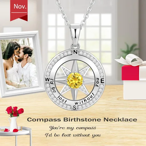 Miniatura 38 de Peeshow Collar para mujer, brújula, piedra natal, joyería de cumpleaños, aniversario, ideas para su novia, regalo romántico de amor en Navidad, día
