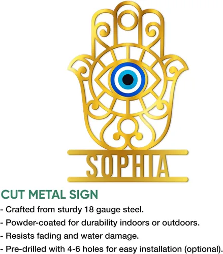 Miniatura 2 de Letrero de metal personalizado contra el mal de ojo, símbolo de protección personalizado, pared, valla, porche, patio, hogar, oficina, decoración