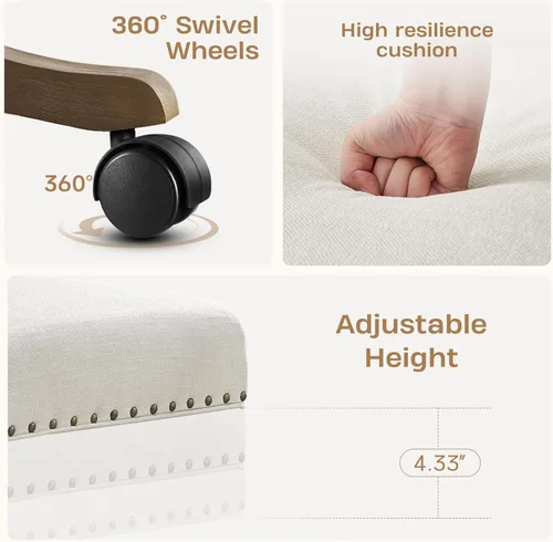 Miniatura 4 de Zihanhome Silla de Oficina Tapizada Sin Brazos con Patas de Madera, Moderna Silla de Escritorio Ajustable con Patrón Cruzado para Oficina en Casa