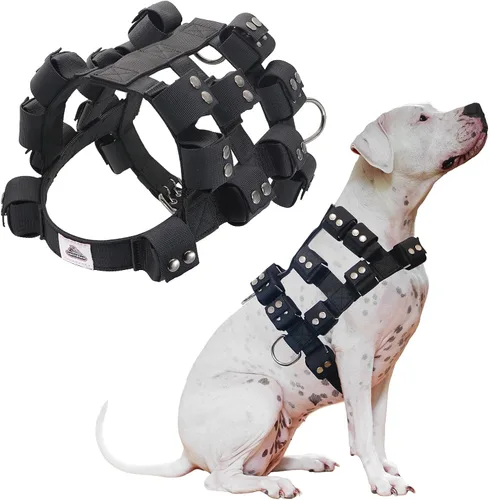 Miniatura 11 de Arnés para perros pequeños, medianos y grandes, sin tirones, chaleco con peso para perro, arnés táctico para perros Pit Bulls con bolsillos