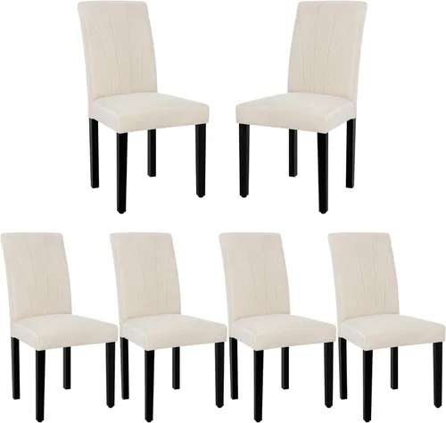 VECELO Parsons - Juego de 6 sillas de comedor tapizadas, tela moderna, patas de madera maciza y respaldo alto, para cocina/sala de estar, color beige