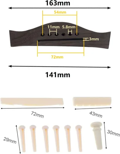 Miniatura 7 de Juego de accesorios de guitarra para guitarra, pasadores de puente de palisandro, tuercas de sillín (3 izquierdas + 3 derechas), 6 cuerdas