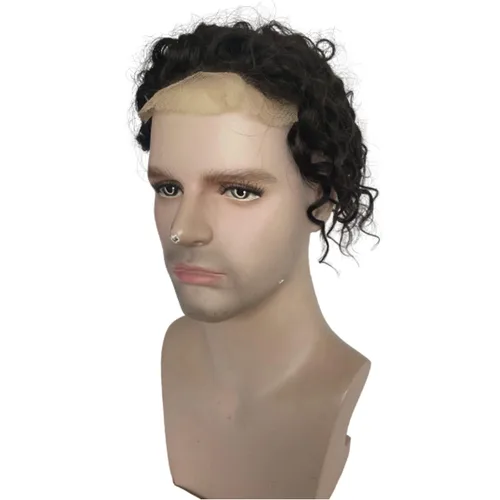 Miniatura 2 de Voloria Toupee - Extensiones de pelo rizado de 8 pulgadas para hombre, sistema de reemplazo de cabello humano virgen 100% europeo para hombres, red