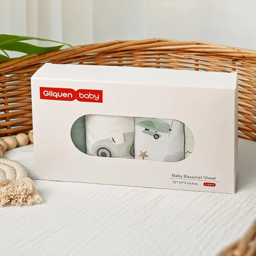 Miniatura 6 de Gllquen Baby Sábanas para Moisés Paquete de 4, Sábana Ajustable Transpirable y Acogedora para Colchón, Cuna de Viaje Elástica con Patrón de Moda