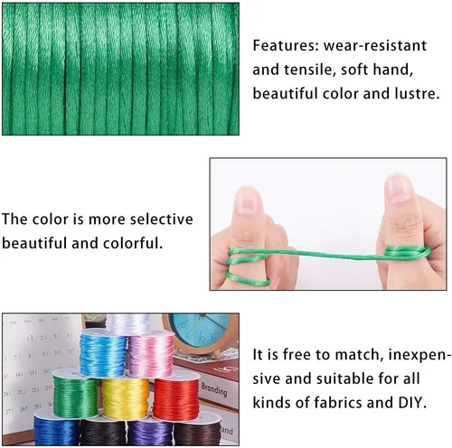 Miniatura 7 de PH PandaHall Cordón de satén de nailon de 100 yardas de 0.079 pulgadas (0.079 in), cordón de seda para pulseras de amistad, collar, nudo chino