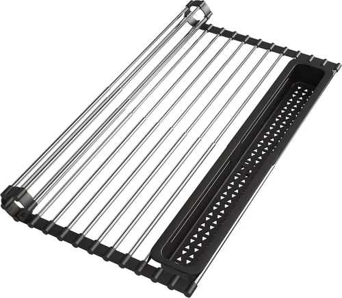 Miniatura 10 de Estante de secado de platos sobre el fregadero, expandible, pequeño, negro, escurridor para secar para la encimera de la cocina, metal de acero