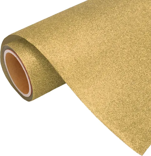 Rollo de película de vinilo de transferencia de calor Threadart Glitter Lt Gold de 3 yardas x 20 pulgadas | Colores con purpurina | Compatible con