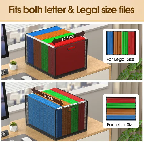Miniatura 2 de MaxGear Caja organizadora de archivos colgantes, carpeta de archivo de malla para tamaño carta/legal, caja de archivos de metal con asas, cajas