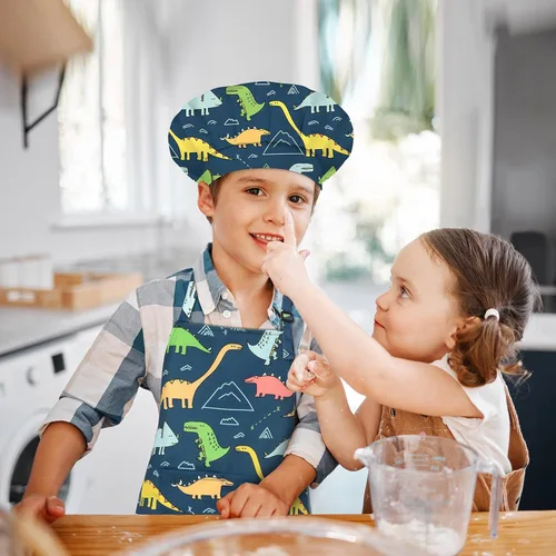 Miniatura 2 de Delantal para niños, delantal unisex con correa ajustable para el cuello, delantal de cocina para cocinar, pintar y hornear