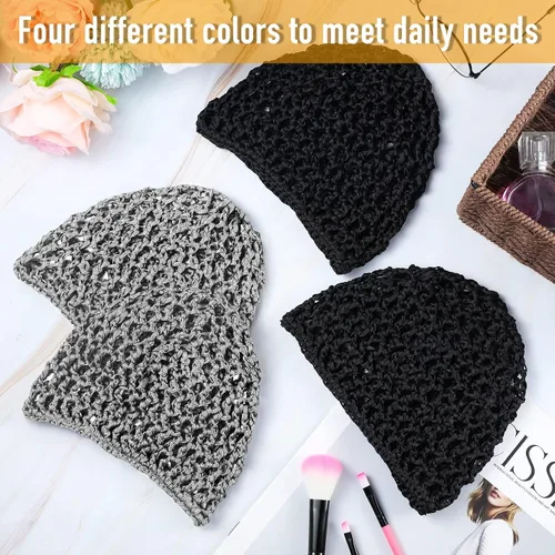 Miniatura 5 de Geyoga 2 piezas de redecilla de malla de ganchillo para cabello de rayón tejido, gorro tipo redecilla con cubierta de ganchillo, gorros de ducha