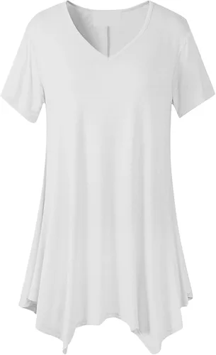 Miniatura 4 de Lindas camisetas de verano para mujer, suaves y fluidas, con cuello en V, manga corta, elegantes, casuales, con dobladillo irregular