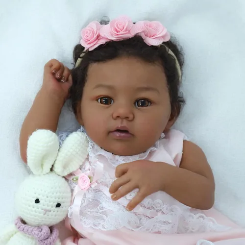 Miniatura 3 de KSBD Reborn Baby Doll Black Girl – Muñeca realista de 18 pulgadas afroamericana recién nacida hecha a mano con cuerpo suave y peso real y accesorios