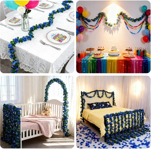 Miniatura 5 de Miracliy 5 guirnaldas de flores azules artificiales de 41 pies, guirnalda floral de primavera falsa para telón de fondo de pared de flores, boda