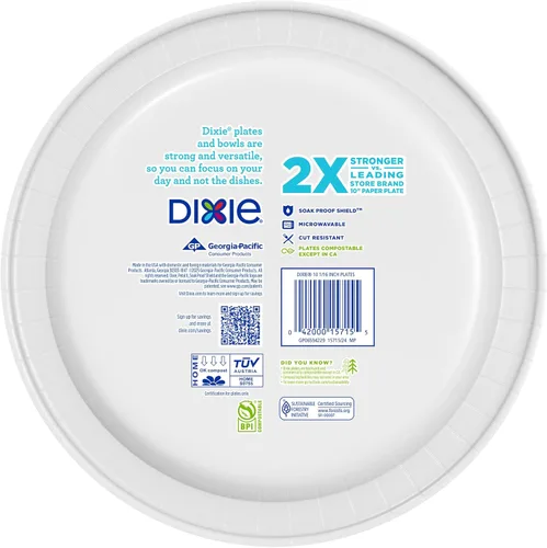 Miniatura 8 de Dixie Platos de papel grandes, 10 pulgadas, 54 unidades, 2 veces más fuertes, aptos para microondas, a prueba de remojos, resistentes a cortes