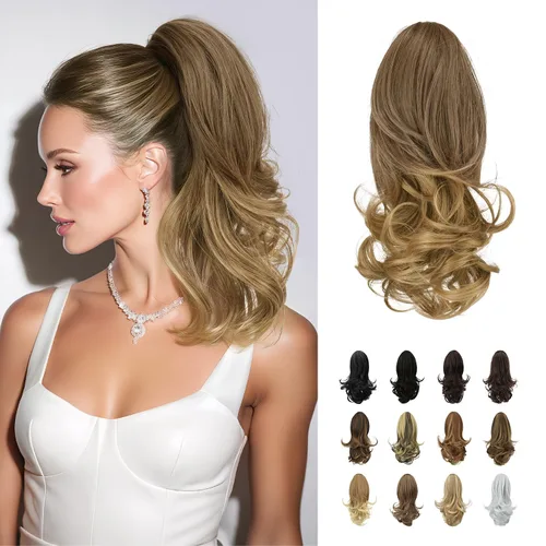 Miniatura 43 de Sofeiyan Extensión de cola de caballo de 11 pulgadas con clip de garra, extensiones de cabello con cola de caballo, cola de caballo larga y rizada