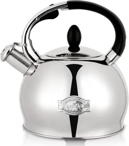 Miniatura 8 de SUSTEAS Tetera Silbante para Estufa - Tetera de Té de Acero Inoxidable Grado Alimenticio con Mango Ergonómico de Toque Frío, Con 1 Guante de Negro