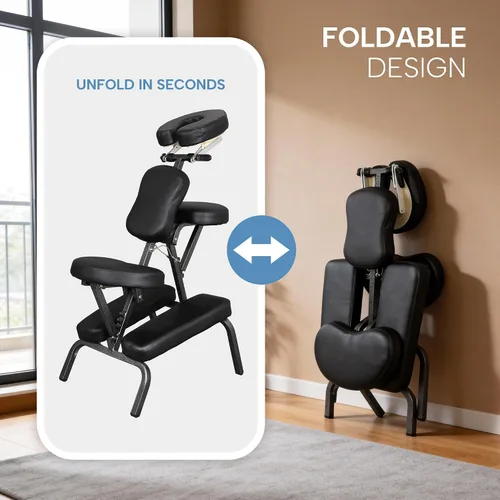 Miniatura 5 de ZENY Silla de masaje portátil, silla de terapia de spa de tatuaje, ajustable, negro, cuero PU, aluminio, estilo moderno, 58.72cmde largo x 45.72cmde