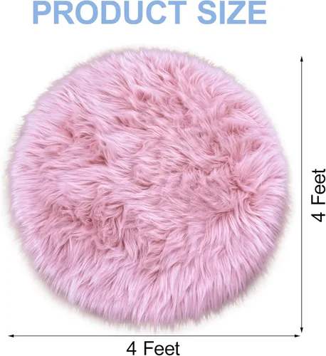 Miniatura 5 de Alfombras Redondas Rosadas Esponjosas de 4 Pies para Dormitorio de Niñas, Alfombra de Piel Sintética de Oveja de Felpa para Sala de Estar, Alfombra