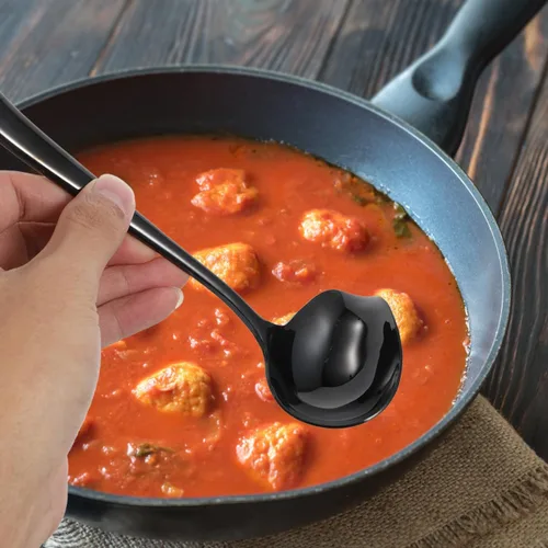 Miniatura 6 de OSALADI Cuchara de sopa Duckbill de acero inoxidable con mango largo resistente a derrames, diseño para salsas y postres de 7.48 pulgadas, utensilio