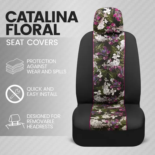 Miniatura 2 de BDK Fundas de asiento de coche de piel sintética con flores rosas para asientos delanteros, paquete de 2 – Patrón floral con reposacabezas a juego
