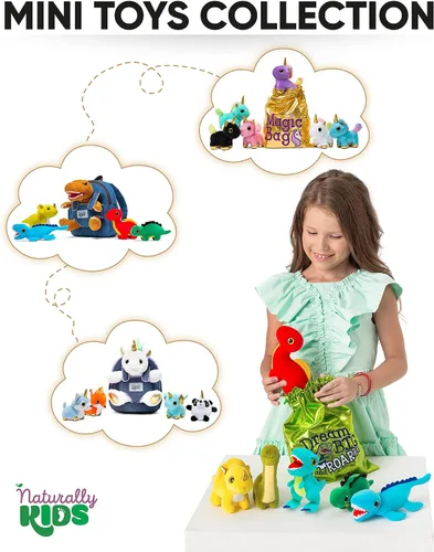 Miniatura 6 de Naturally KIDS Animales de peluche, regalos para niños y niñas, juego de juguetes de dinosaurio de peluche, 6 Bolsa Dinosaurios Multicolor