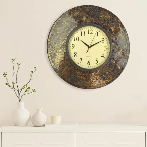 Lulu Decor, reloj de pared de mosaico ámbar báltico, redondo, decorativo, estilo árabe, diámetro 19 pulgadas, tamaño de dial 9 pulgadas, perfecto