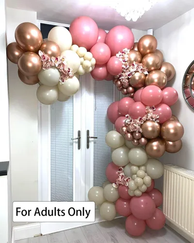 Miniatura 4 de Globos de látex retro rosa rubor, 60 globos de látex rosa polvoriento metálico cromado rosa rosa dorado beige rubor diseñados para celebraciones