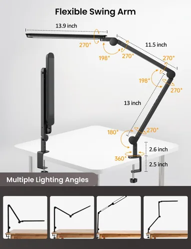 Miniatura 6 de Lámpara de escritorio LED con abrazadera, luz doble ajustable y control remoto, luz de rompecabezas para mesa sin deslumbramiento, 4 modos