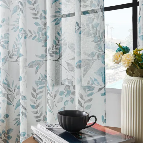 Cortinas transparentes para sala de estar, cortinas florales de 63 pulgadas de largo, cortinas semitransparentes con filtrado de luz, cortinas